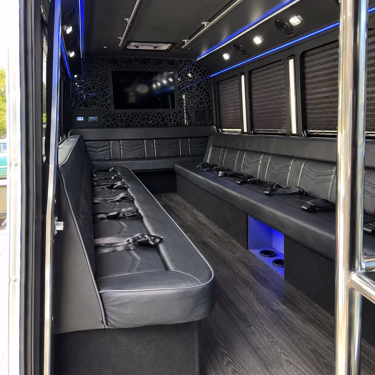 Interior of a party bus rental serving Ontario